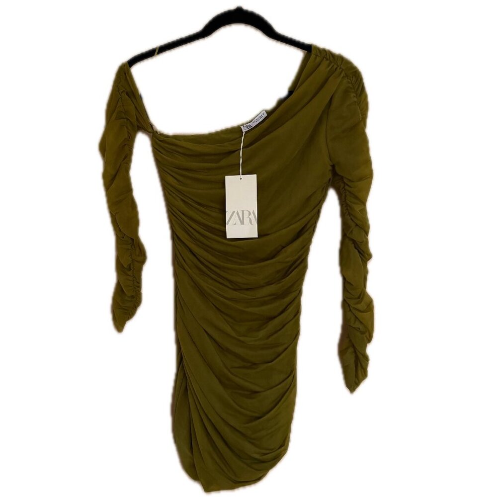 NWT Zara Ruched Organza Dress XS - Picture 3 of 6